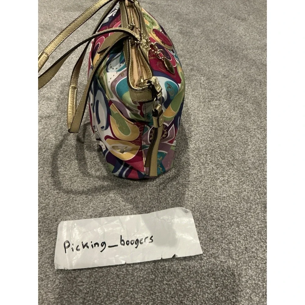 VINTAGE Multicolored Coach Purse Over the Shoulder Bag Y2K Pink‎ & Gold